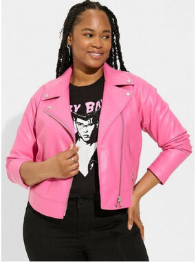 Torrid Hot Pink Faux Leather Moto Jacket Barbie Pink Size 0 Plus Like New
